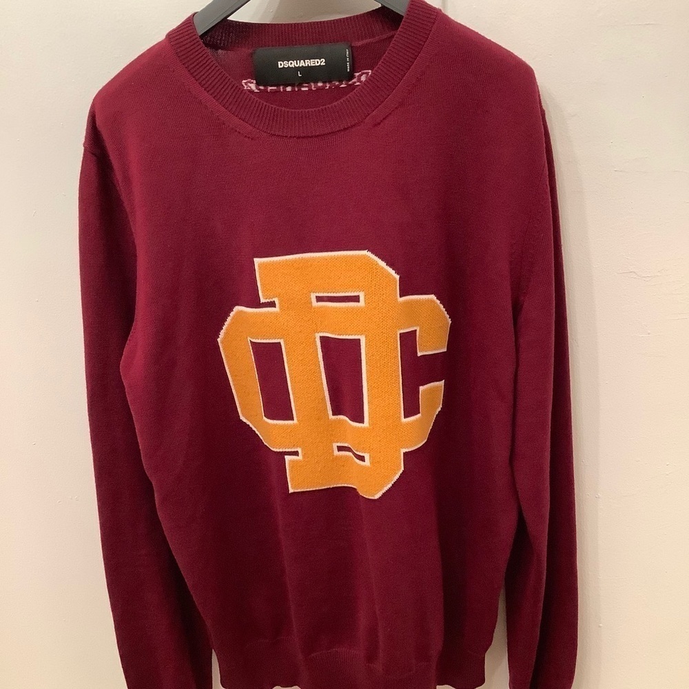 DSQUARED2 Maxi Logo Unisex Burgundy Jumper Knit Sweater Pullover​​​​​​​​